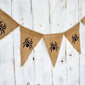 SPIDER Burlap Banner, Flag, Bunting, Pennant...Photo Prop...Halloween/Fall Decoration...Home Decoration, Photo Prop, Holiday Decor image 2