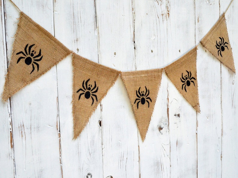 SPIDER Burlap Banner, Flag, Bunting, Pennant...Photo Prop...Halloween/Fall Decoration...Home Decoration, Photo Prop, Holiday Decor image 2