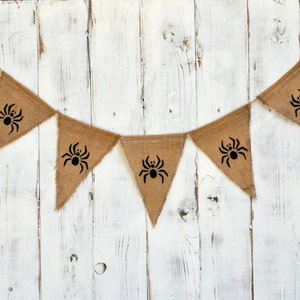 SPIDER Burlap Banner, Flag, Bunting, Pennant...Photo Prop...Halloween/Fall Decoration...Home Decoration, Photo Prop, Holiday Decor image 4