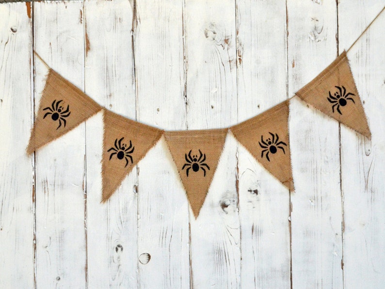 SPIDER Burlap Banner, Flag, Bunting, Pennant...Photo Prop...Halloween/Fall Decoration...Home Decoration, Photo Prop, Holiday Decor image 4