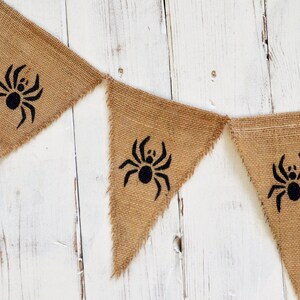 SPIDER Burlap Banner, Flag, Bunting, Pennant...Photo Prop...Halloween/Fall Decoration...Home Decoration, Photo Prop, Holiday Decor image 1