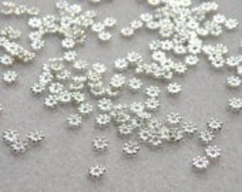 Daisy Spacer Beads-100 pieces- 4mm Bright Shiny Silver spacers- 4mm-Flower Spacers-Findings-flower bright spacers- silver daisy spacers-