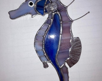 Stained Glass Seahorse Suncatcher Blue