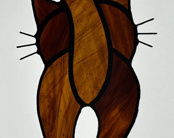Stained Glass Cat Butt Brown Gold Suncatcher