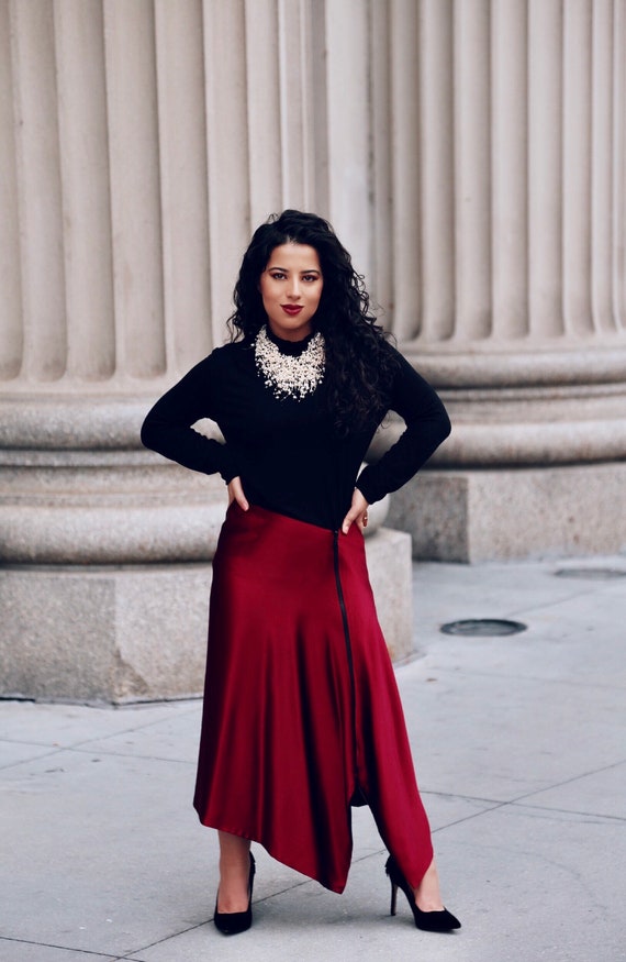 Reversible Asymmetrical Silk Skirt With Zipper Etsy