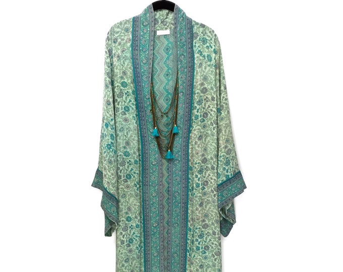 Midi Length Kimono Jacket / Beach Cover up / Robe in Sea Green - Etsy UK