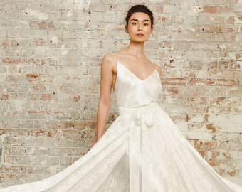 Modern bridal separates, ivory silk wedding dress full A line overskirt, contemporary bridal accessory, style HOLT