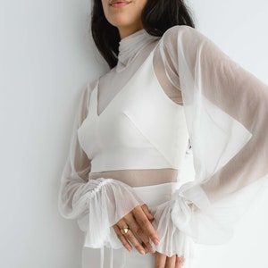Wedding dress separates, ivory see through layering under mesh top, minimalist and modern sheer layered bridal top, style VIOLA