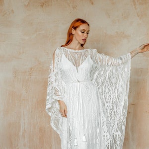 Elopement kaftan style bohemian wedding dress, boho lace wedding dress, kaftan long sleeve wedding dress, for courthouse wedding, style MIA