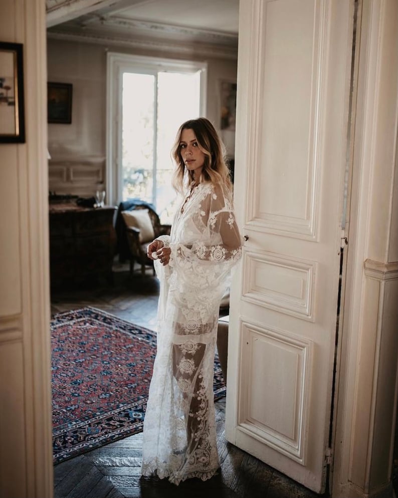 Ready to Ship, Boho Lace Kimono Robe, Luxury Brides Lace Robe, Lace ...