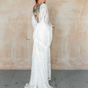 Elegant boho wedding dress, with tassel fringes, kimono style wedding dress, uk boho wedding dress bibiluxe