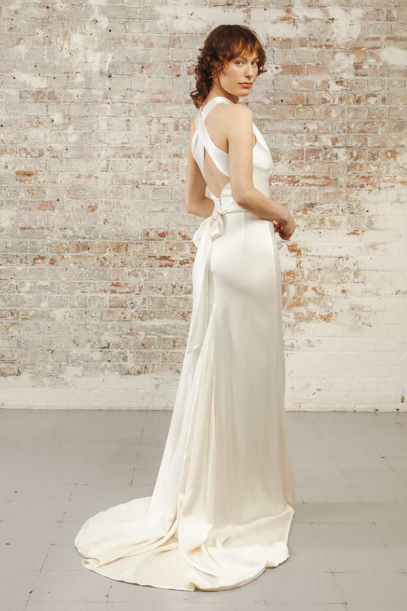 Modern Ivory Satin Silk Draped Halter Neck Wedding Dress - Etsy