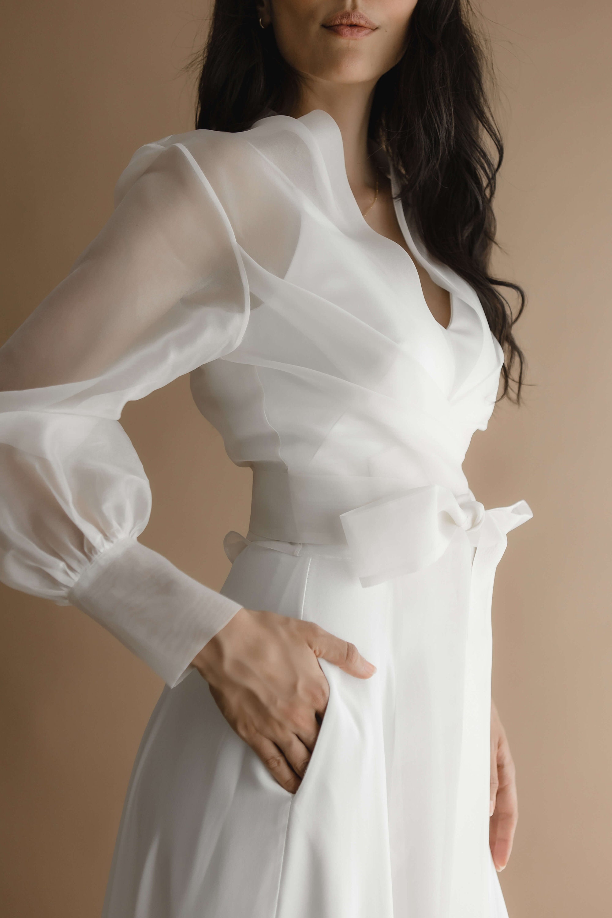 Organza Sheer Ivory Bridal Blouse Cover Up, Modern Bridal