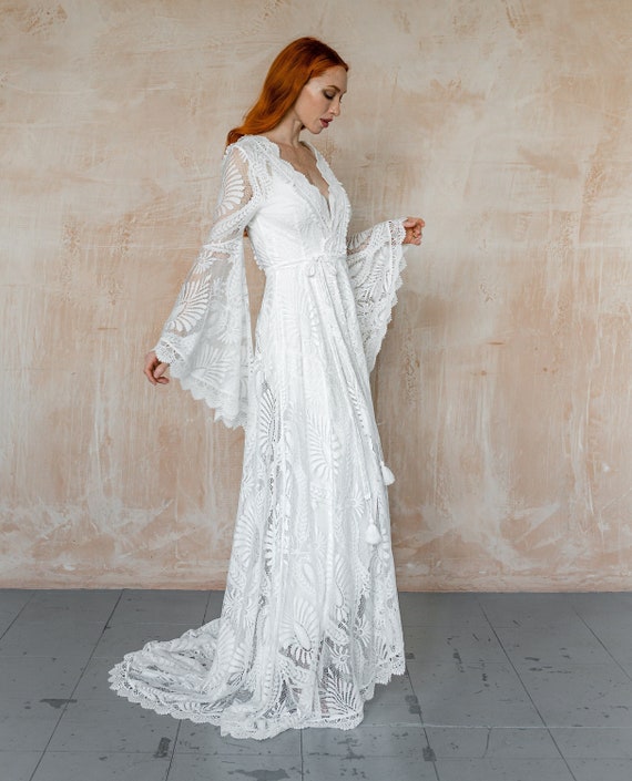 bell sleeve wedding dress