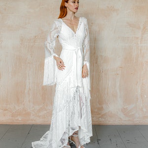 boho beach wedding dress, with wide long kimono sleeves, A line wedding dress, bibiluxe Texas