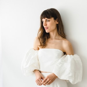Modern 2023 wedding dress separates, drop waist skirt and bustier corset top, for the untraditional alternative bride, style SADE and NOUR