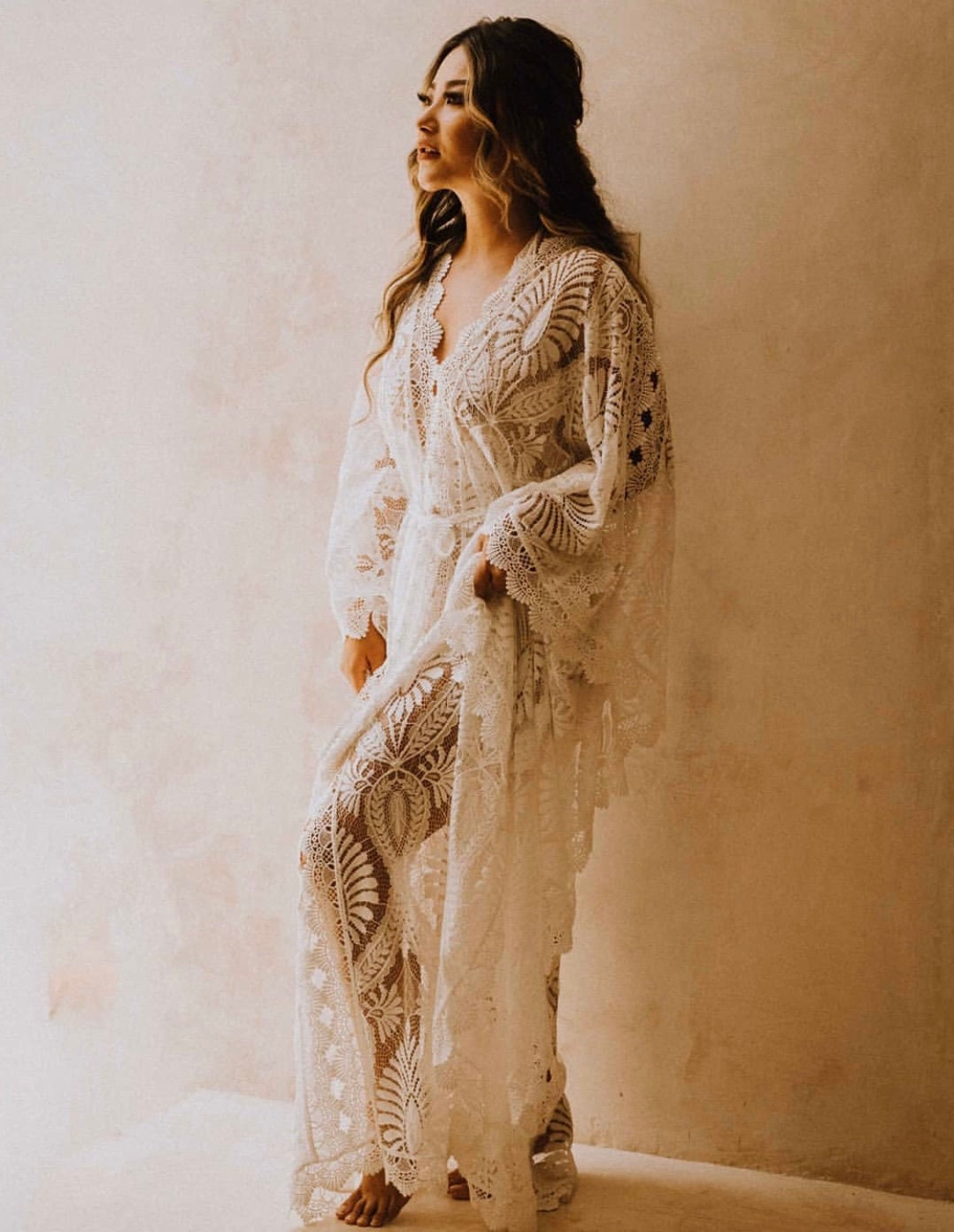 Boho Lace Kaftan Elopement Beach Caftan Maternity Lace Robe - Etsy