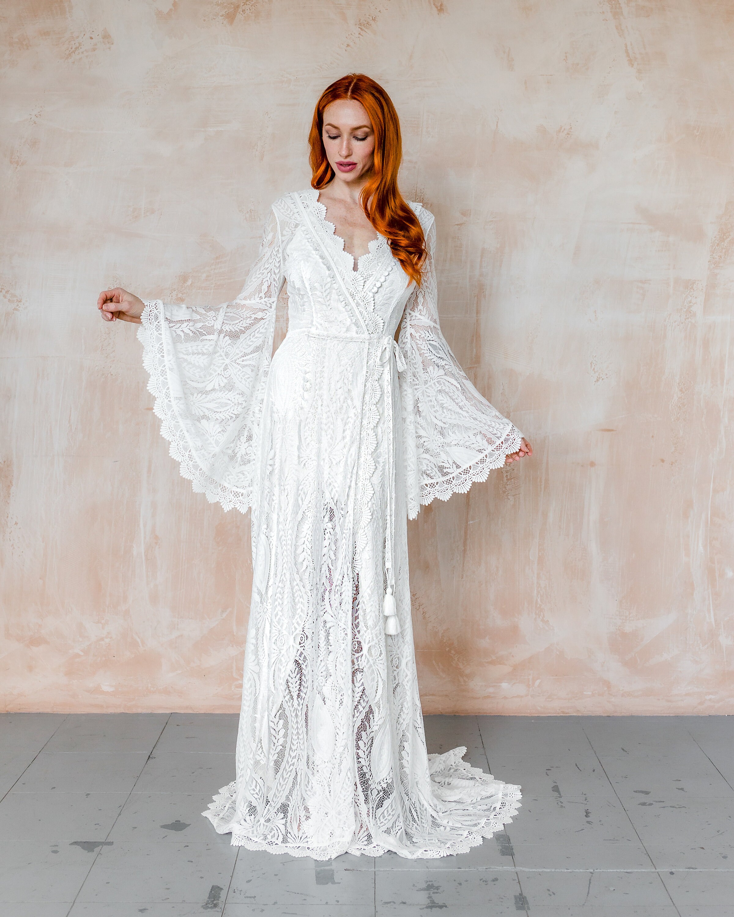Boho Wedding Dress With Long Sleeves Hippie Lace Wedding - Etsy UK