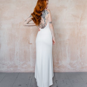 low back simple wedding dress, plain slip style minimal wedding dress, under slip