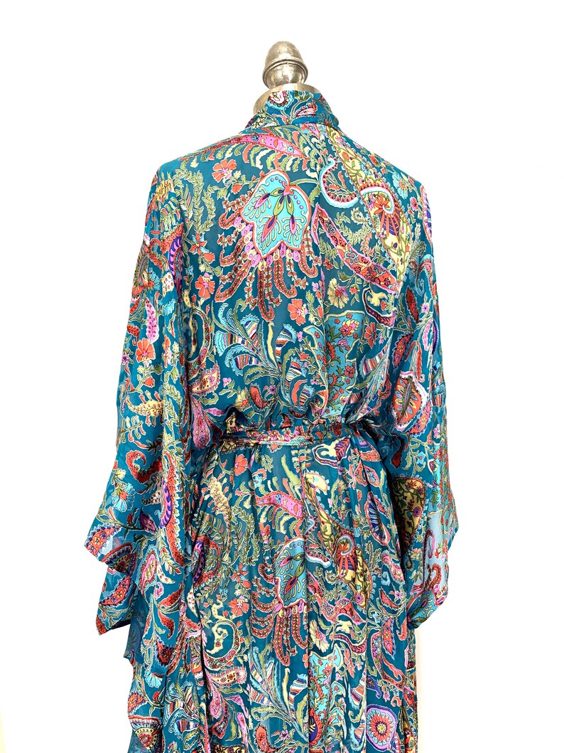 Silk kimono silk kaftan robe silk robe teal paisley silk | Etsy