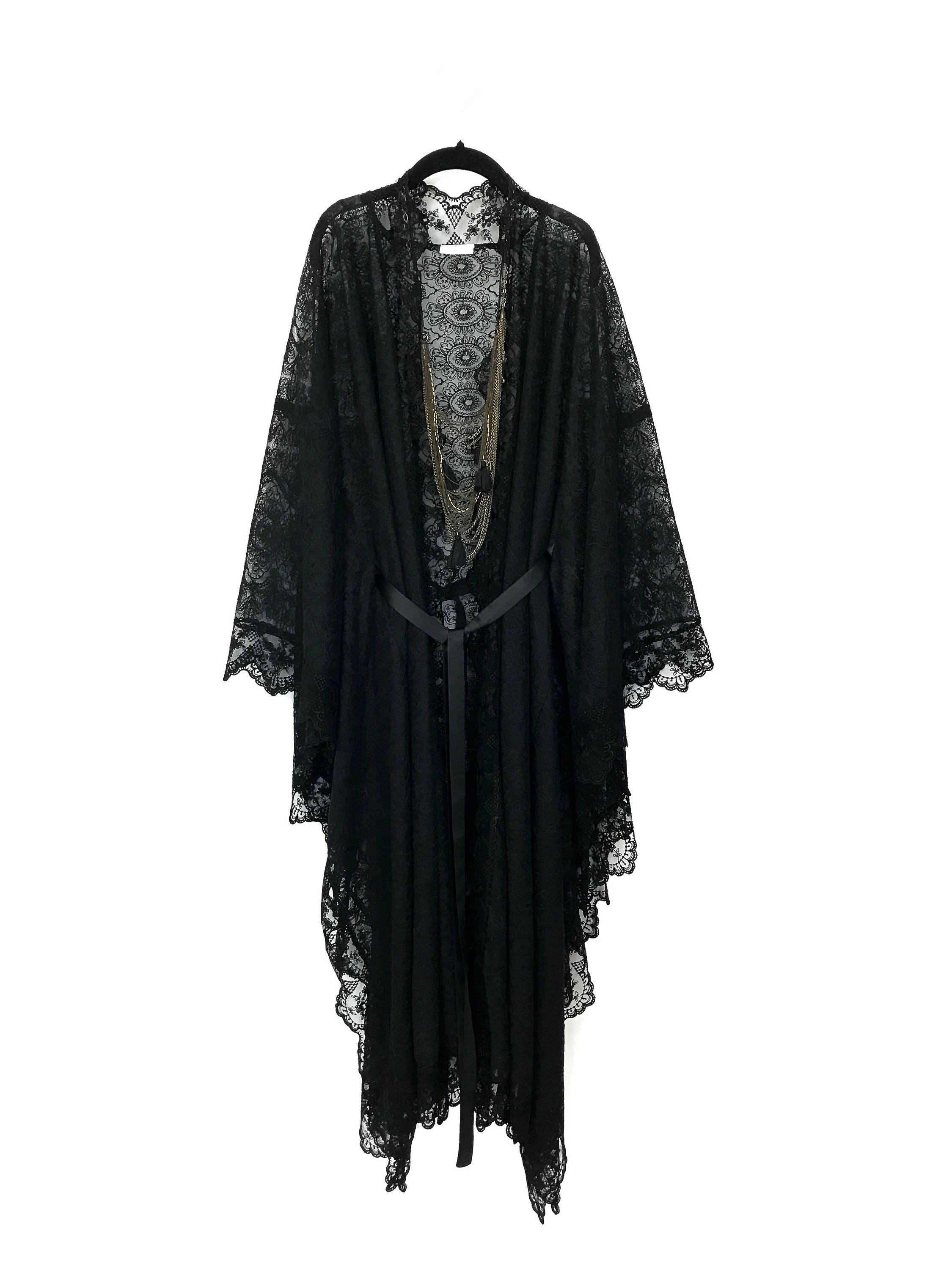 lace kimono black lace kaftan lace robe black lace robe Etsy