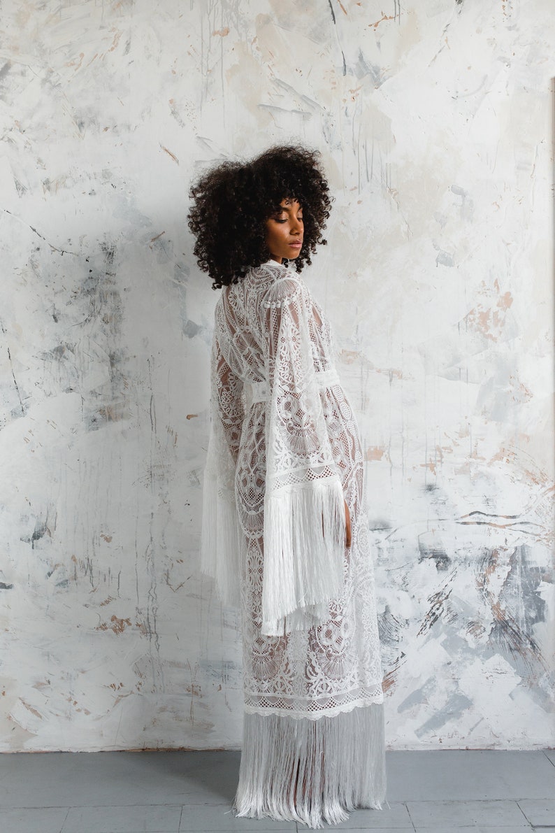 Boho Robe Boho Tassel Kimono Robe, Bohemian Style Elopement or Beach Cover up ...