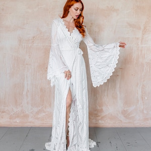 boho wedding dresses, bibiluxe, v neck lace wedding dress with long sleeves, kaftan lace wedding dress, boho wedding dress