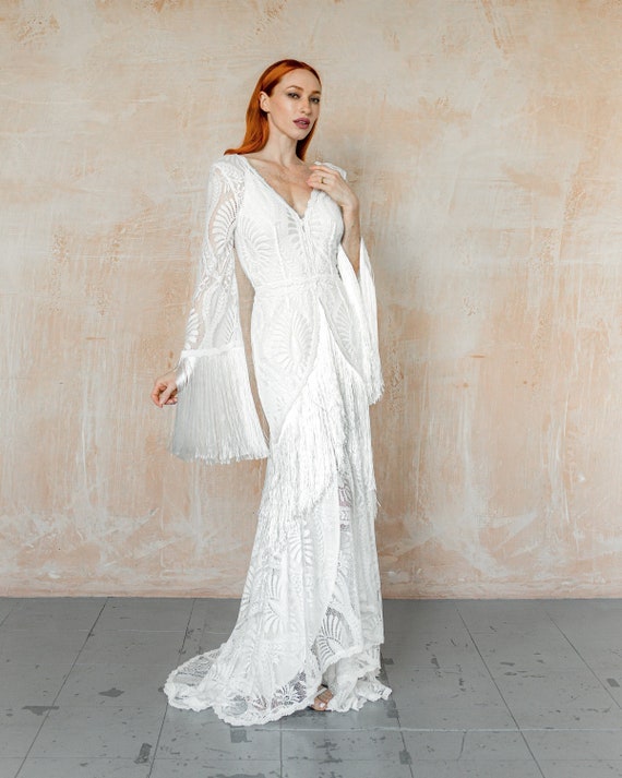 boho fringe wedding dress