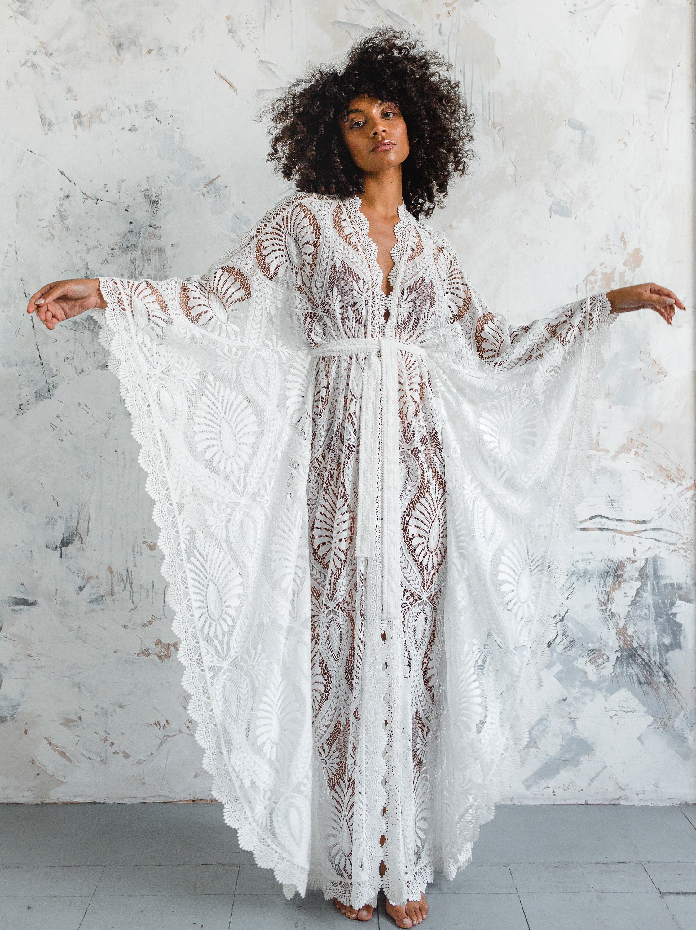 Boho Lace Kaftan Elopement Beach Caftan ...