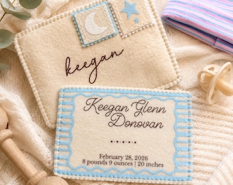 Faire-part de bébé garçon, lettre enveloppe en feutre faite main