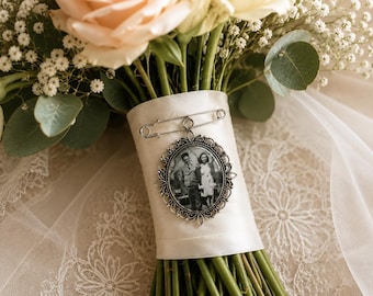 Épingle photo commémorative de mariage pour bouquet, breloque photo personnalisée, cadeau souvenir de la mariée