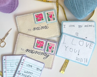 Souvenir d'enveloppe en feutre personnalisé | Note manuscrite personnalisée pour maman, grand-mère