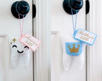 Oreiller d'accroche-porte personnalisé fée des dents, porte-dents perdues en feutre pour enfants