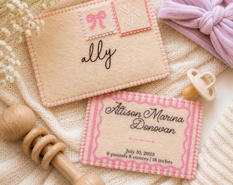 Faire-part de bébé fille, lettre enveloppe en feutre faite main