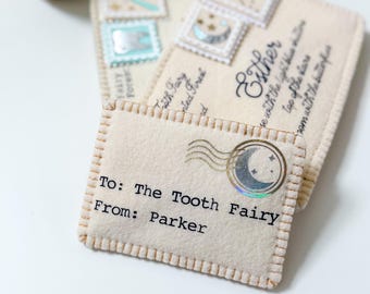 Felt Tooth Fairy Envelope Keepsake, Reusable Holder, Personalized Tradition (Minimalist collection)