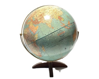 12" Webber Costello 1950's 1960's era Tabletop Political Globe w/ Mid Century Danish Modern Walnut Base