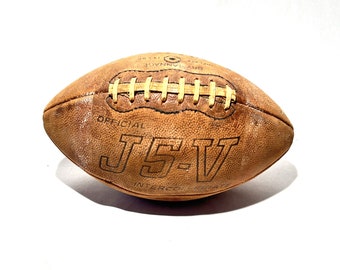 A Vintage 1950's Era SPALDING Dry Tannage Intercollegiate J5-V Leather Football That Holds Air J5V