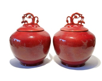 1920's Matched Pair of Covered Mantle Jars by Italian Ceramicist Pietro Melandri