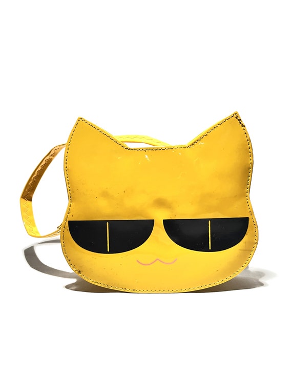 Funky Fun Vintage Yellow Patent Leather Cat Purse… - image 1