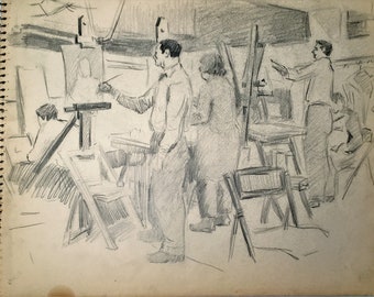 Jack Signorile (1922-2007) Group Study  A Charcoal Drawing from the Artist's Studio  NJ Artist Fine Art Painting Signed
