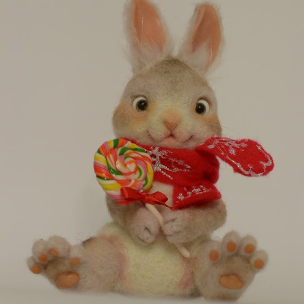 Needle felted rabbit "Zayka" with candy