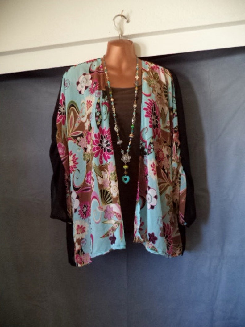 Ladies Kimono Top Vintage Asian Print Chiffon Sz L - Etsy