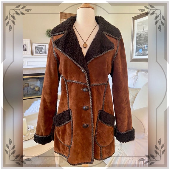 Vintage Chocolate Brown Suede Leather Coat