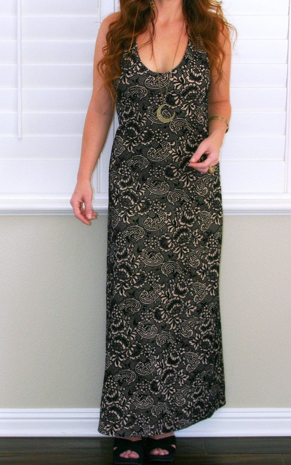 Burnout Velvet Flutter Maxi Dress