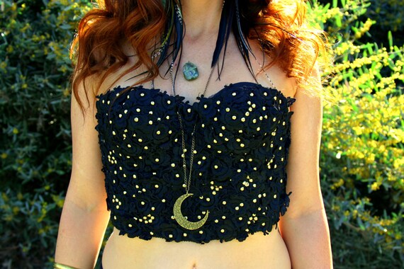Vintage Gold Beaded Black Corset Bustier