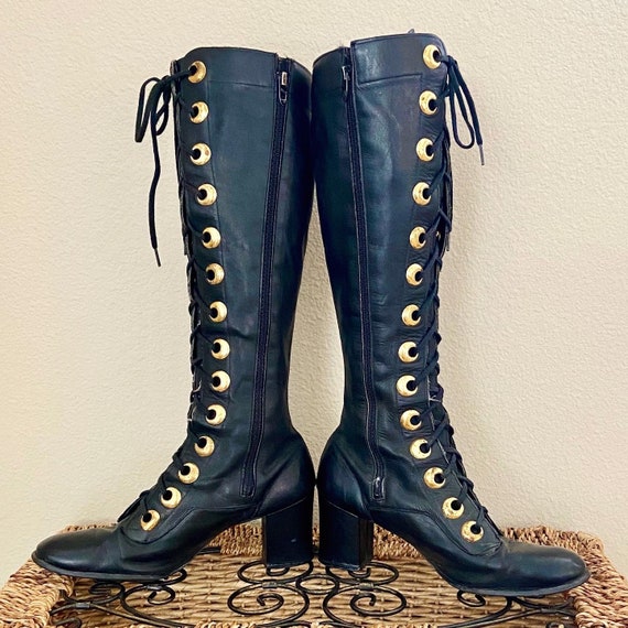 Vintage 1960’s Tall Lace Up Black Soft Leather Boo