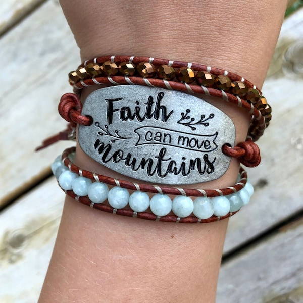 Faith Can Move Mountains Triple Wrap Beaded Bracelet