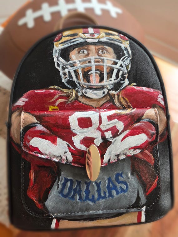 Hand-Painted 49ers Kittle Mini Backpack: Vegan Leather San Francisco Football Bag Hand-Painted 49ers Kittle Mini Backpack: Vegan Leather San Francisco Football Bag