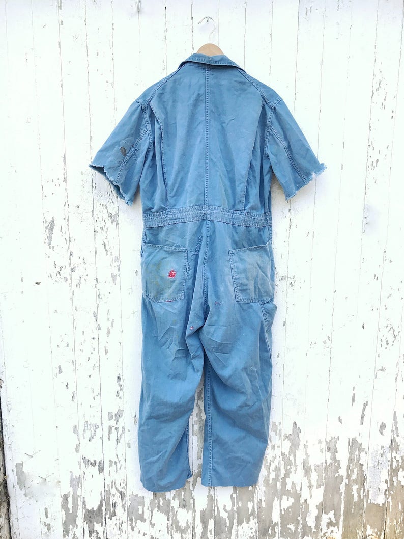 Vintage Coveralls Mechanic Jumpsuit Workwear Herringbone Sz M Etsy