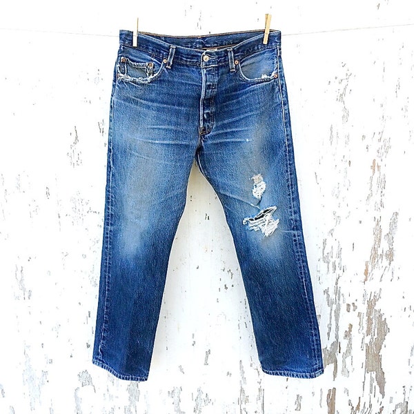 Vintage LEVIS 501 Jeans 34 Waist Boyfriend Distressed Faded Levi's 80s 90s Levi Grunge